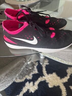Nike Women's Black & Hot Pink Perforated Training Sneakers with White Swoosh